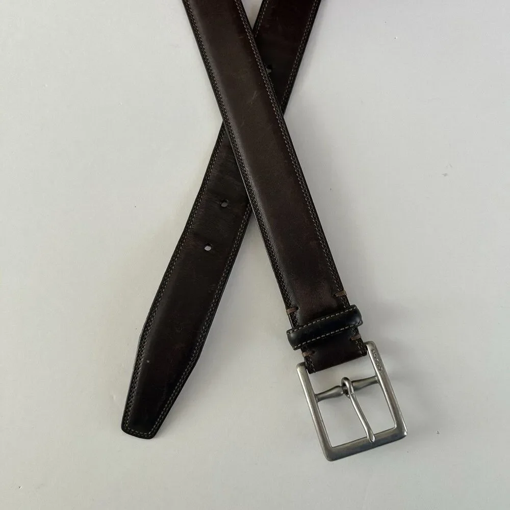 Coach Mens Leather Belt Brown Genuine Calfskin 3752 Silver Tone Brass Buckle 36